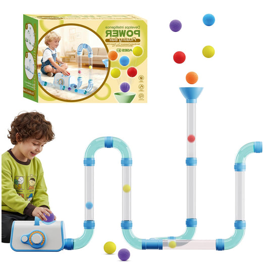 KNMDU Upgraded STEM Toys for Kids Ages 3+, DIY Airflow Building Toys with 20 Foam Balls, Up to 7 Hours Playtime, Learning Toys Gifts for Kids Boys Girls (Blue)