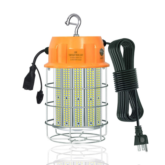300W LED Temporary Work Light 42,000LM Construction Light Job Site Lighting,5000K,Linkable with ON/Off Button & Hook Portable Work Hanging