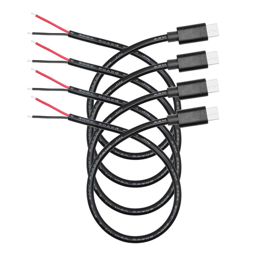 2 11inch, 5V/5A 2 20AWG, 4Pcs USB C to Pin Bare Wire Open End Power Cable USB Type C Male Plug Pin Pigtail Cable