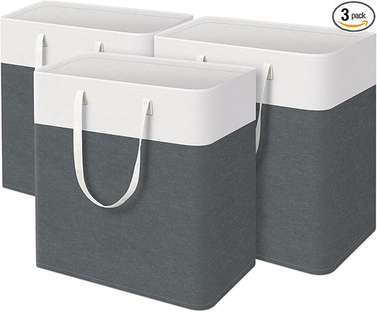 TasticTotes laundry basket 3-Pack, laundry hamper, Hamper with handles, collapsible laundry baskets, Waterproof dirty clothes hamper, Towel Storage for Home or Dorm, 100L-Grey