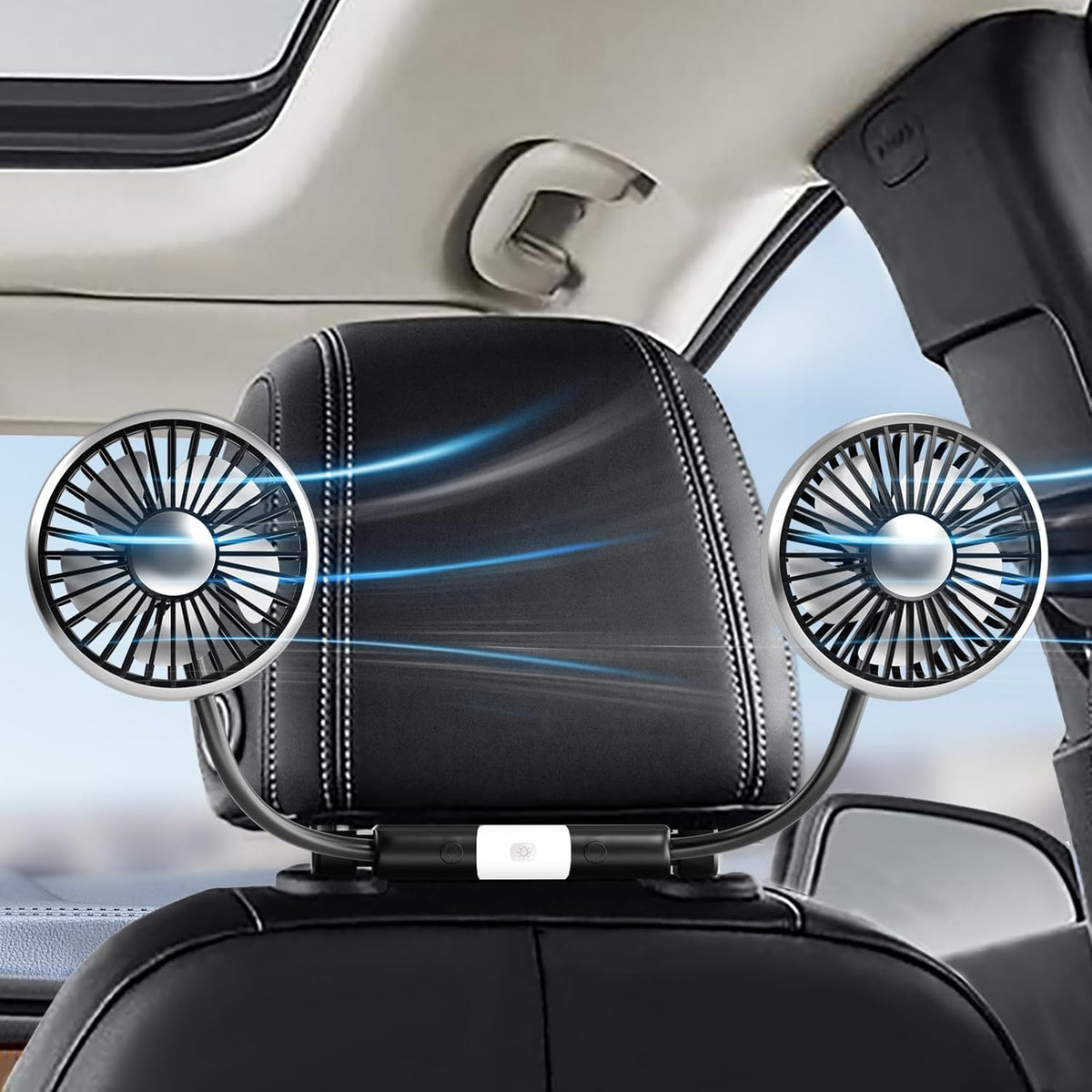 2025 3-Speed 360 Dealswin Car Fan for Backseat Kids, Upgraded Dual-Head Car Seat Fans with LED Lights, and Rotatable