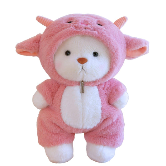 Teddy Bear Plush Figure Toys, Teddy Bears Stuffed Animals with Movable Legs Hoodie, 13'' Kawaii Emotional Support Plush Toys with Pink Lamb Clothes Soft Stuffed Bear Gift for Kids Toddlers Girls