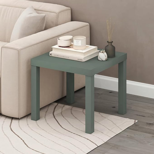 Furinno Classic Toolless Assembly Square Side Table, Green End Table with 1.8 Thick Tabletop, Night Stand, Bedside Table, for Living Room, Bedroom, Light Sage