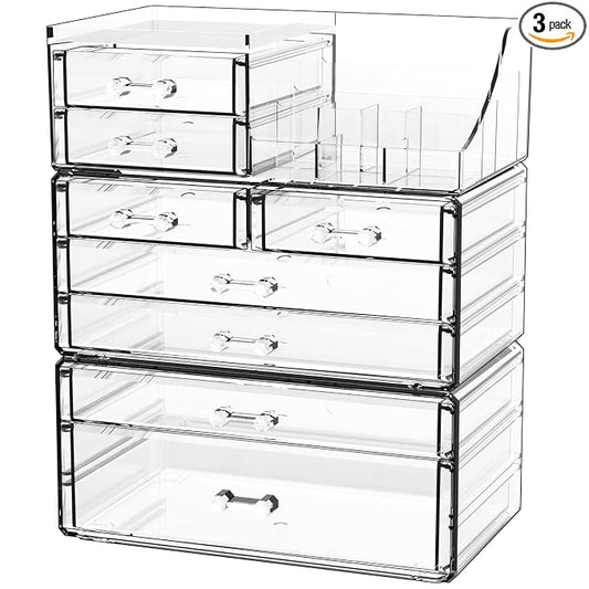 Acrylic Clear Make up Organizers And Storage for Vanity,Bathroom Skincare Organizer With 8 Drawer for Dresser,Plastic Desk Accessories Organization,Cosmetic Organizer Countertop for Beauty,Skin Care