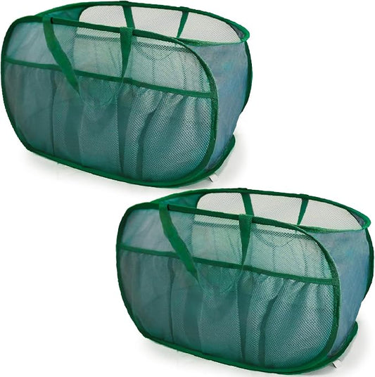 2 Pack Collapsible Laundry Baskets, Upgrade Pop Up Laundry Hamper with Convenient Bags, Foldable Laundry Basket Mesh Light Weight, Easy to Carry Clothes Hampers for Laundry, Dorm, Toys, Travel Green