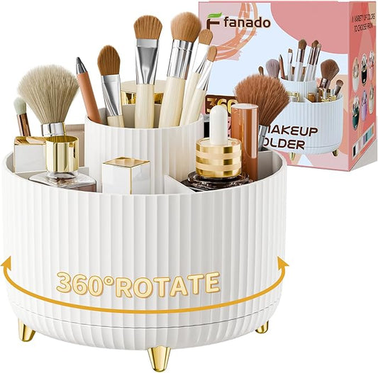 fanado 360° Rotate Makeup Brush Holder Organizer, Makeup Organizers Countertop, Makeup organization and Skincare Storage for Vanity, Desktop, Bathroom (White)