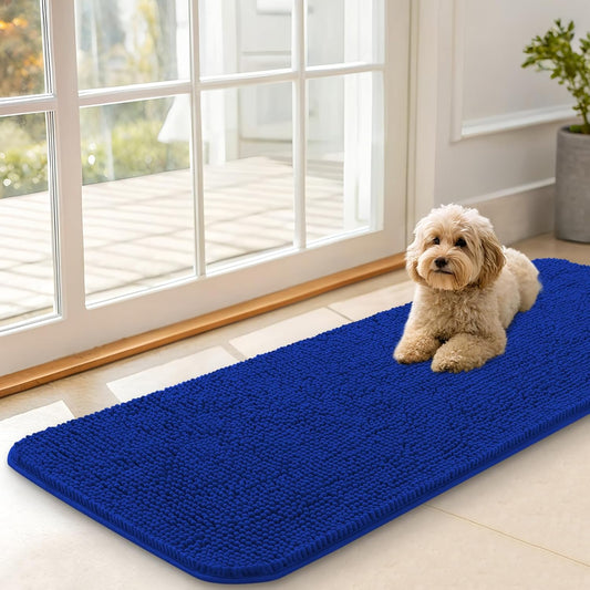 OLANLY Dog Door Mat - Absorbent Non-Slip Chenille for Muddy Paws | Quick Dry 47x17 Royal Blue Doormat