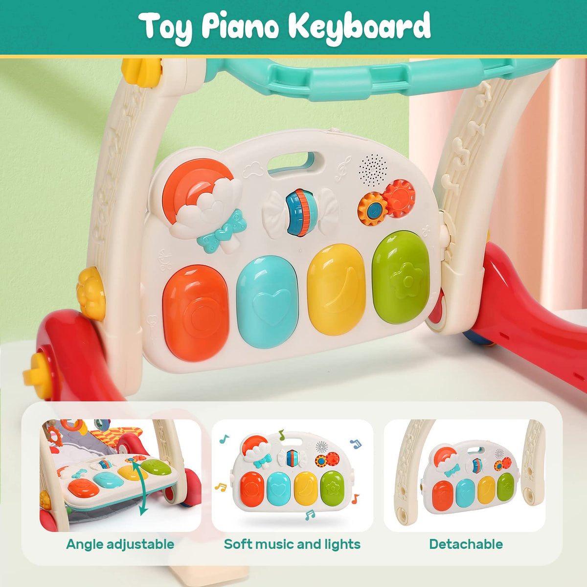 CUTE STONE Baby Play Gym & Learning Walker, Baby Play Mat with Play Piano, Musical Activity Center with Lights, Baby Push Walkers & Thin Playtime Mat for Infant Newborn Toddlers