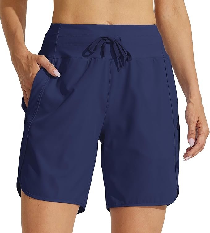 Willit Women's 7" Athletic Running Shorts Long Workout Hiking Shorts Quick Dry High Waisted Active Zipper Pocket(Medium)