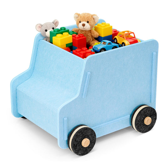 QUEENLINK Toy Storage Box with Wheels, Soft Felt Toy Organizers and Storage for Kids, 17" x 12" x 12", 10 Gal, Multifunction Toy Chest for Living Room, Playroom, Nursery - Light Blue
