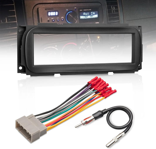2002-2007 NuIth Single DIN Radio Dash Kit W/Radio Wiring Antenna Adapter for Select Chrysler/Dodge/Jeep, Single Din