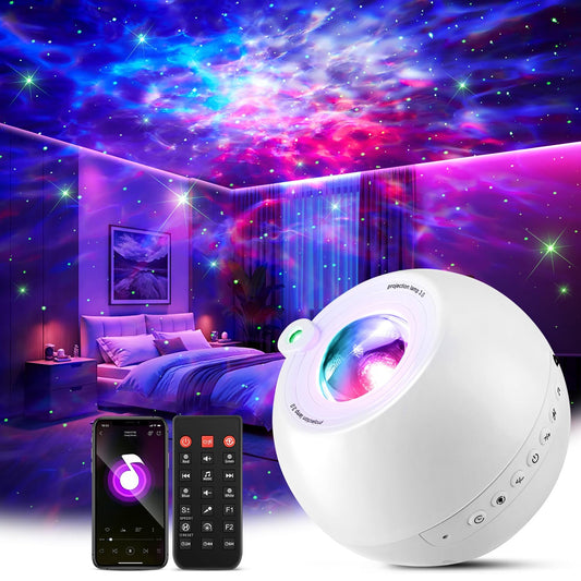 One Fire 360 Lights Galaxy Projector Night Light Projector Star Projector Mothers Day Gifts Teen Girl Gifts for Boys Gift Ideas Women Gifts Birthday Gifts Lava Lamp 15 White Noise+Bluetooth Room Decor
