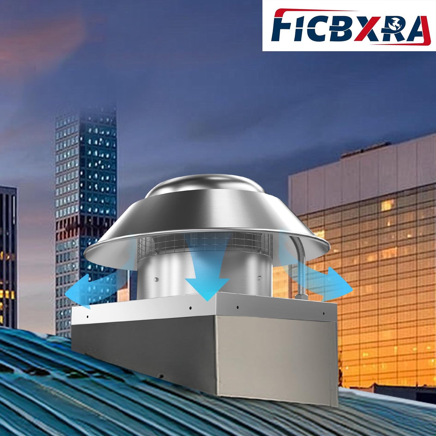 FICBXRA Roof Exhaust Fan Direct Drive Axial Downblast Exhaust Fan -21" Fan Base, 1/6 HP 115 Volt Single Phase Motor 1160 CFM