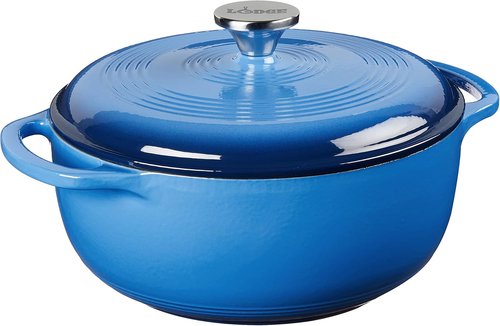 Lodge Enameled Cast Iron Dutch Oven - 4.5 Quart with Lid & Dual Handles - Oven Safe to 500°F | Caribbean Blue