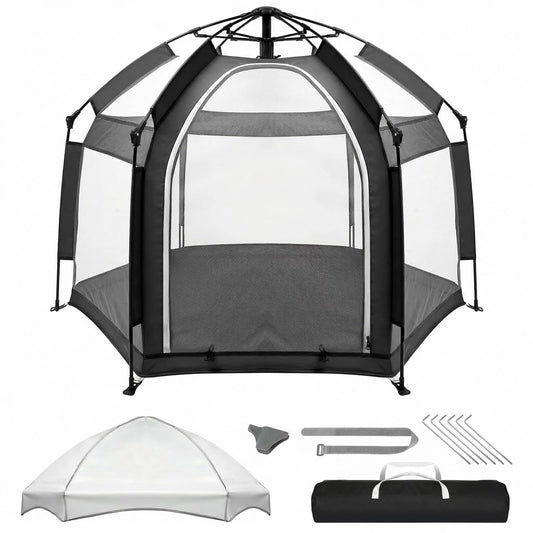 Palopalo Black Pop Up Baby Beach Tent - UPF50+ Sun Protection Canopy & Mosquito Net, Instant Setup Portable Playpen for Indoor & Outdoor Play, Lightweight Pack and Play Yard