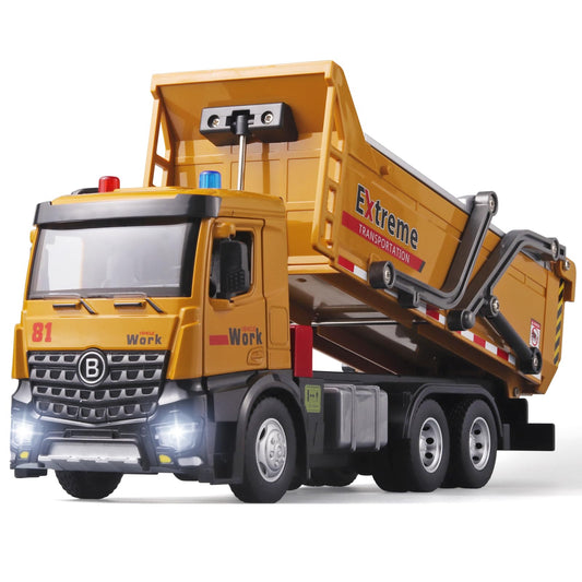 OANMYJJO Children Dump Truck Toy Metal DieCast Construction Trucks,Construction Toys with Simulated Sounds and Lights,Dump Truck Toy with Openable Rear Hood,Dump Trucks for Boys Age 3 Year and UP
