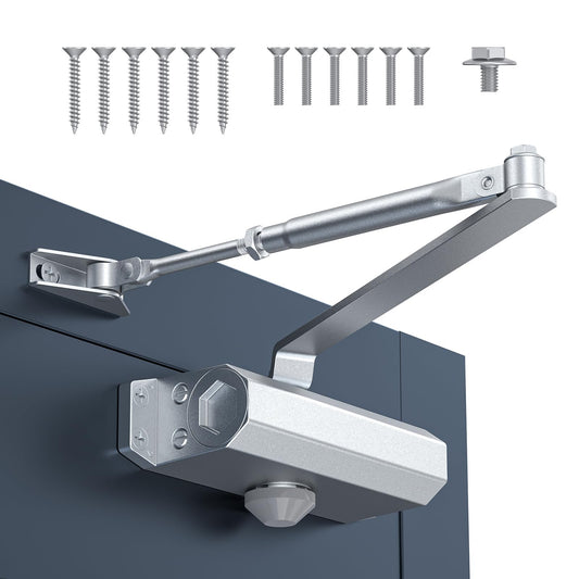 Calzibeno Automatic Door Closer, Door Closer for Home & Light Commercial Use, Adjustable Closing Speed for 132-187lbs, Soft Close, Hydraulic Door Spring, Sliver-Large