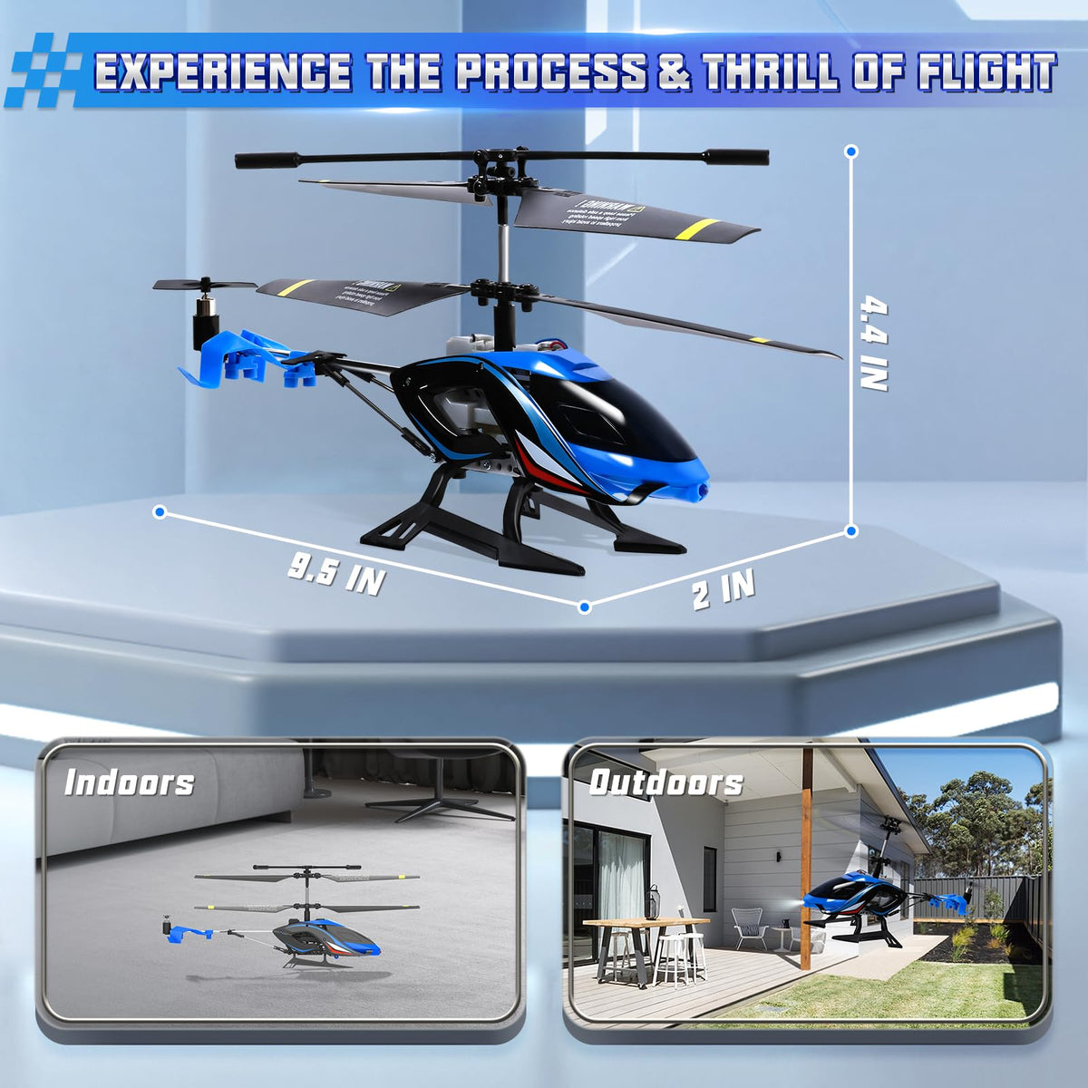 A ALPHA RC Helicopter, 2.4G Remote Control Helicopter with LED Lights, Vigilante, Indoor Outdoor Remote Control Helicóptero Toy for 8 9 10 11 12+ Year Old Boys Gifts, Blue
