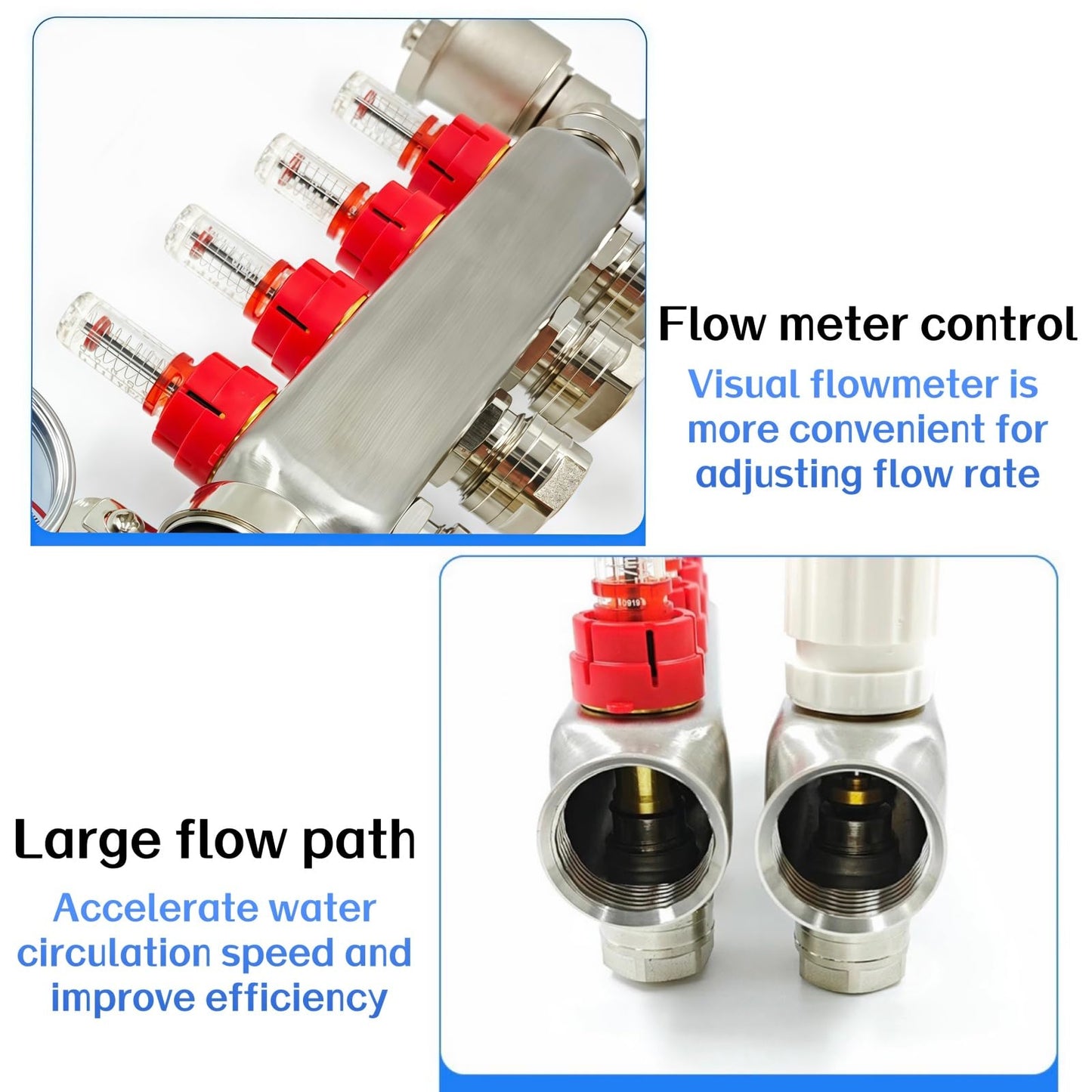 YUFUYEK 12-Branch PEX/Radiant Heat Manifold，1/2" PEX Tubing Manifold,304 Stainless Steel Floor Heat Manifold Kit with 1/2" Adapters Included for Hydronic Radiant Floor Heating (12-Loop)