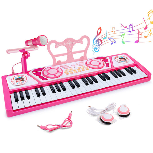 Love&Mini Kids Piano Keyboard - 49-Key Baby Piano with Earphones & Microphone, Educational Music Toy with Dual Speakers for Quiet Practice & Singing, Birthday Xmas Gift for 3-9 Year Old Girls