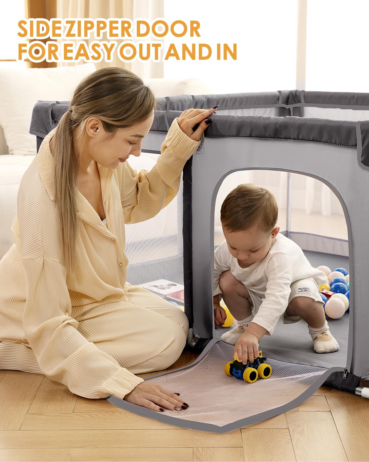 71" x 59" Extra Large Baby Playpen for Babies and Toddlers, Safe Activity Center with Soft Play Fence, Indoor Safety Yard, Easy to Assemble and Clean (Gray)