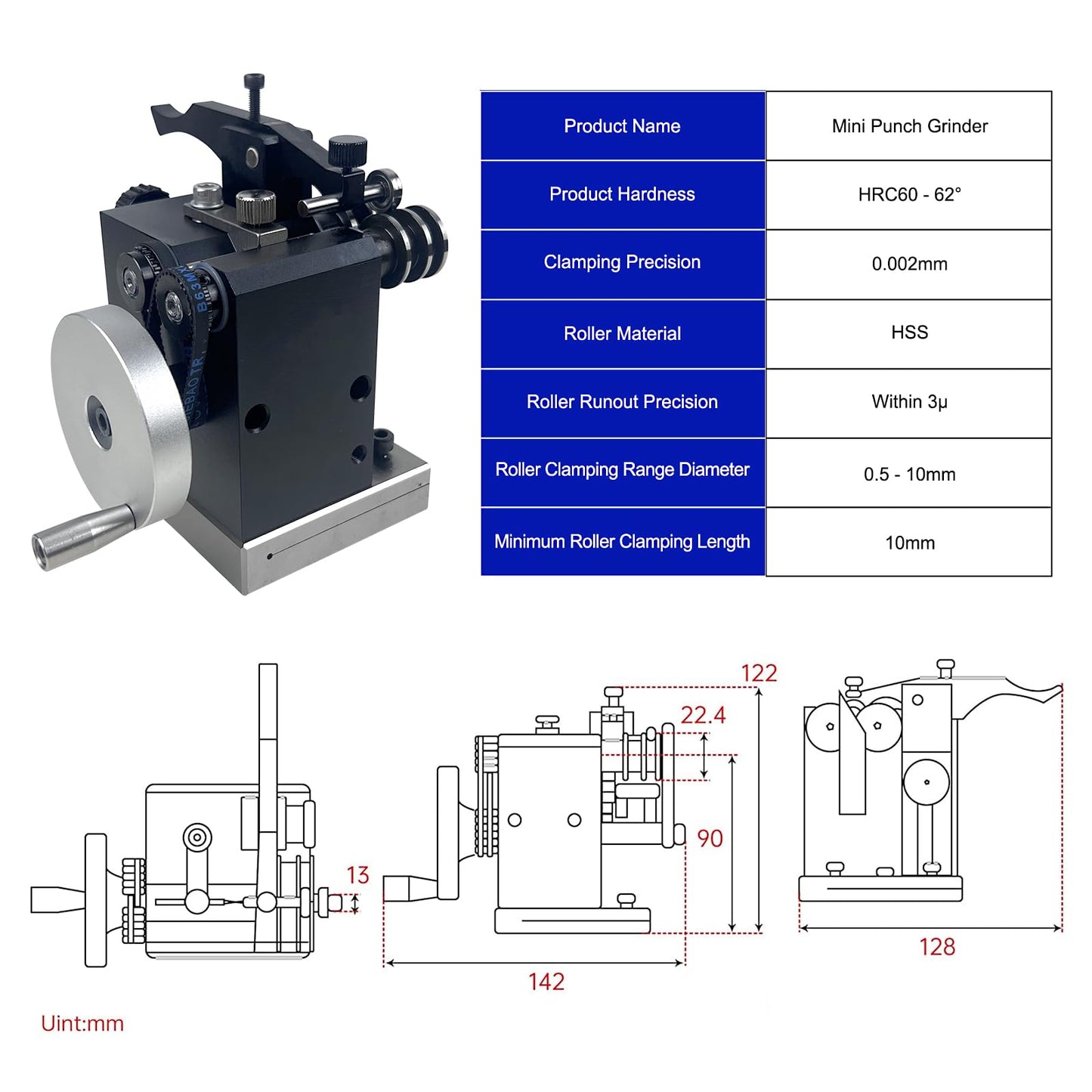 AICEYI High Precision Vertex Mini Punch Grinding Machine Double slot Mini Punch Grinder High Precision Needle Grinding Machine for Milling Drilling Machine Clamping Accuracy 0.002mm