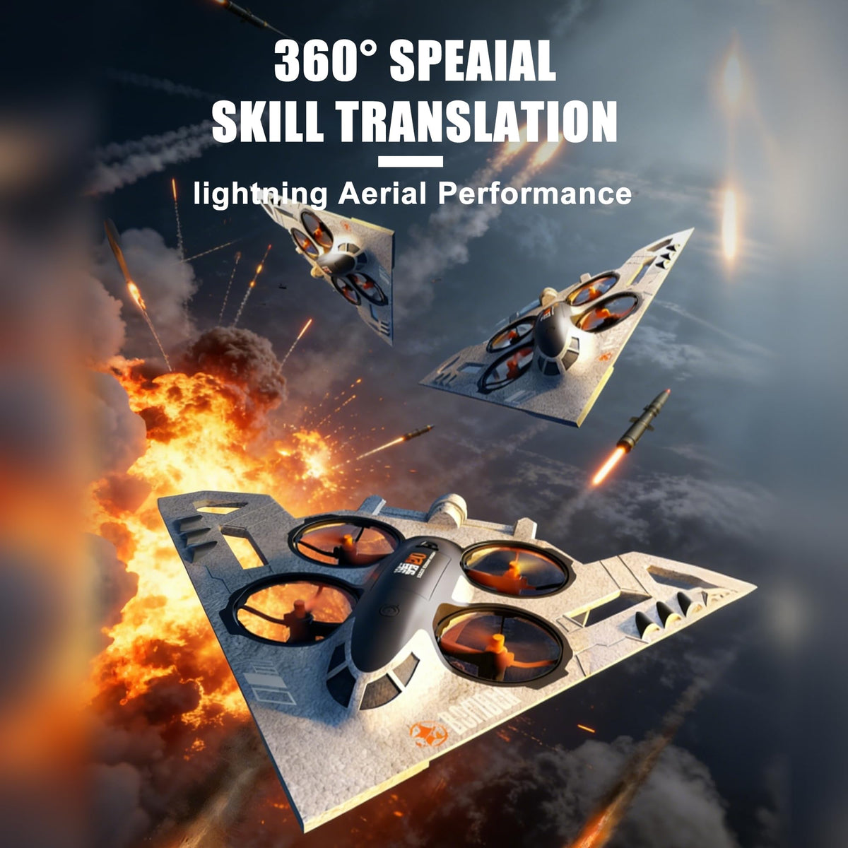 Virellia 3-in-1 RC Drone for Land Sea Air, H20 Remote Control Bomber RC Airplane with Cool Lights, 360° Flip, 3 Driving Mode and Collision Protection, Foam RC Drone Toy Gift for Boy Girl, Silver
