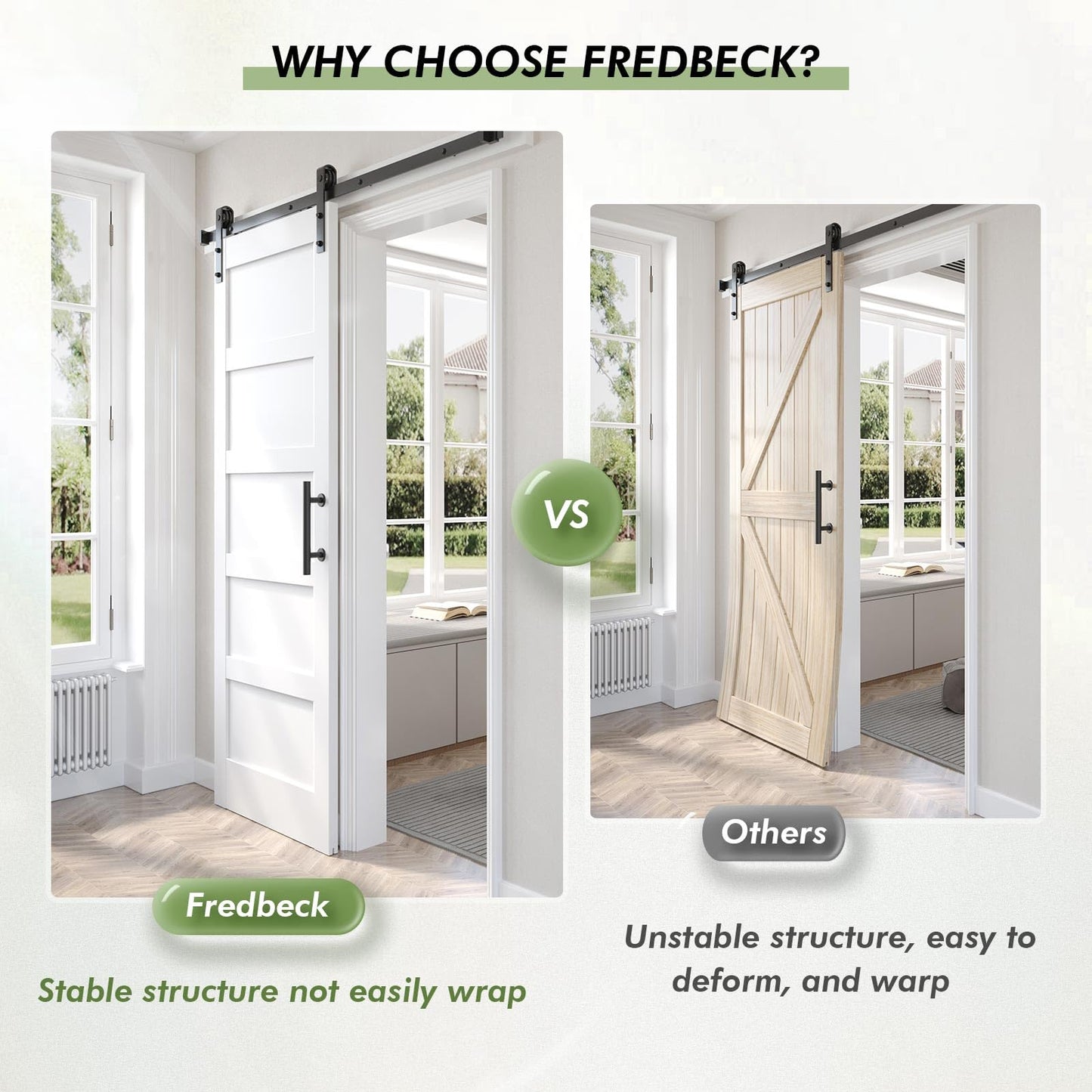 Fredbeck 36x96 inch White Barn Door with 6.6FT MDF Sliding Door Hardware Kit Included & Handle,Solid PVC Surface,DIY Assembly,5-Panel