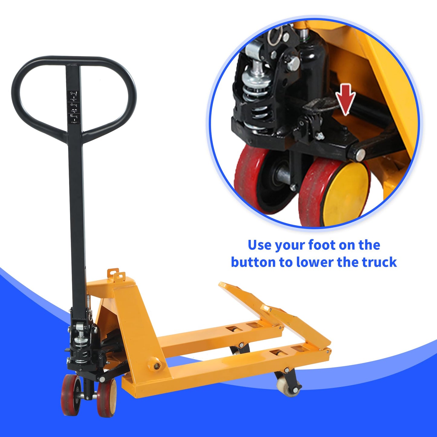Apollo Foldable Pallet Truck, Narrow Pallet Jack, Mini Size Foldable Forks and Handle 2200Lbs Capacity 31.5"x15" Forks, 15" Overall Width