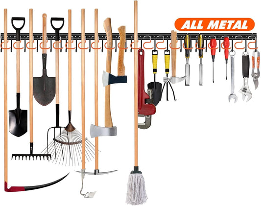 TVKB 68'' All-Metal Garden Tool Organizer - Adjustable Wall-Mount Storage with Heavy-Duty Hooks