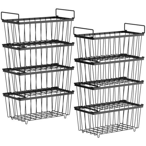 iSPECLE Deep Freezer Organizer Bins, 8 Pack Chest Freezer Baskets for 7 Cu.Ft, Stackable Wire Chest Freezer Organizer Bins for Small Food, Strong Metal with Handles for Meat and Veggies, Black