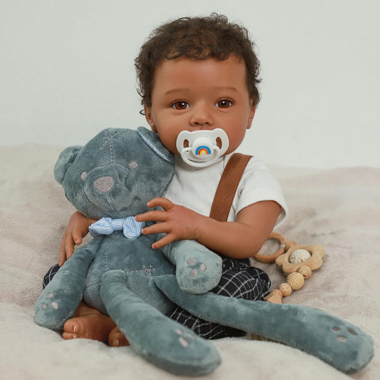 WOOROY Realistic Reborn Baby Dolls Black - 20 Inch Real Life Baby Dolls African American Real Baby Boy, Lifelike Real Looking Baby Doll Poseable, Gift Set with Accessories for Aged 3+