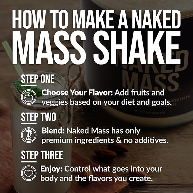 NAKED Chocolate Peanut Butter Mass - 1,280 Calories, 50G Protein, Nothing Artificial. All Natural Weight Gainer Protein Powder - 8Lb Bulk, GMO Free, Gluten Free & Soy Free