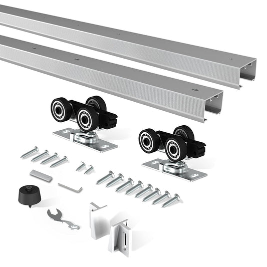 BarnBase 5FT Pocket Door Track Kit, Spliced Aluminum Pocket Door Hardware 56.7", Suitable for Door Width 24"-30", Slide Quietly and Smoothly, Easy to Install