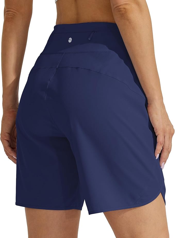 Willit Women's 7" Athletic Running Shorts Long Workout Hiking Shorts Quick Dry High Waisted Active Zipper Pocket(Large)