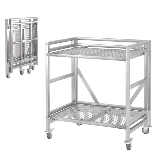2 Shelf Rolling Cart with Wheels, 660lbs Capacity Collapsible Steel Rolling Utility Cart, Heavy-Duty Foldable Hand Truck, Metal Storage Carts with Handle for Groceries, Warehouse (36" Lx26 W)