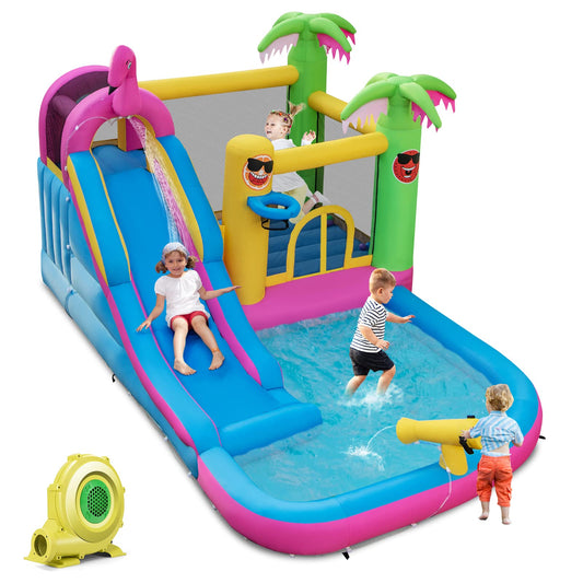 HONEY JOY Inflatable Water Slide, Giant Water Bounce House Park w/Climbing Wall & Splash Pool, Outdoor Blow up Water Slides Inflatables for Kids and Adults Backyard(with 735w Blower)