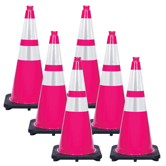 28" Safety Pink Reflective Traffic Cones (6-Pack)