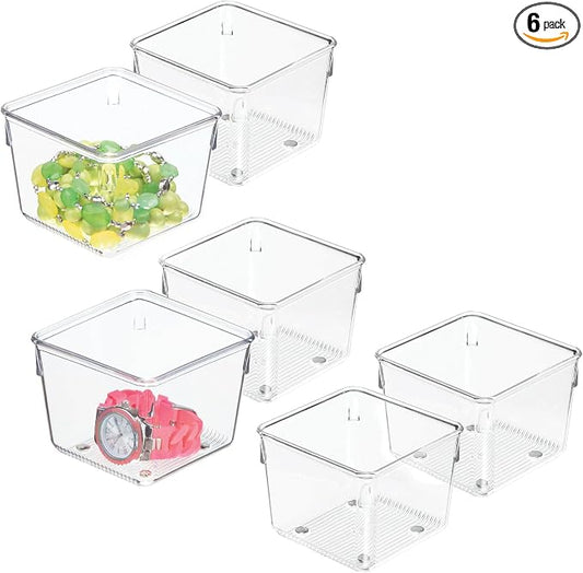 iDesign Plastic Drawer Organizer Bins - Storage for Kitchen, Bathroom, and Desk Drawers - Set of 6 - Clear