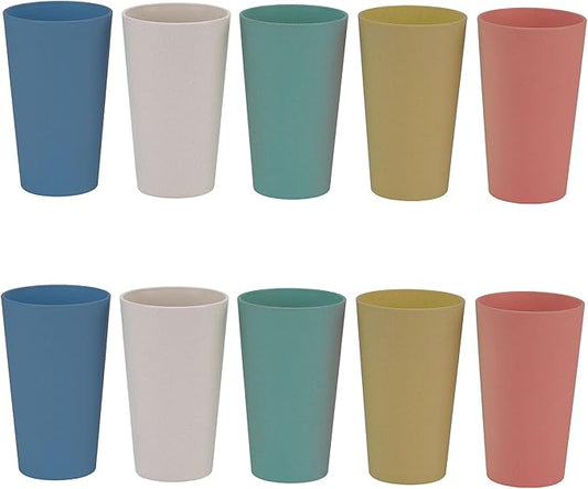 Wheat Straw Unbreakable Cup | 20 oz Reusable Water Drinking Glasses Sets of 10 | Lightweight Tumbler for Kitchen Outdoor | Dishwasher Safe, BPA Free, Eco friendly (20 oz, 10Pcs/ 5Color-H)