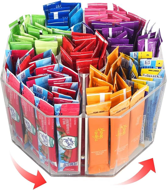 Drink Packet Organizer For Powdered Drink Mix,Powder Packet,Water Packet,Water Flavor Packet, Lazy Susan Organizer for Drink Mix Rotating Holder (Rhombus)