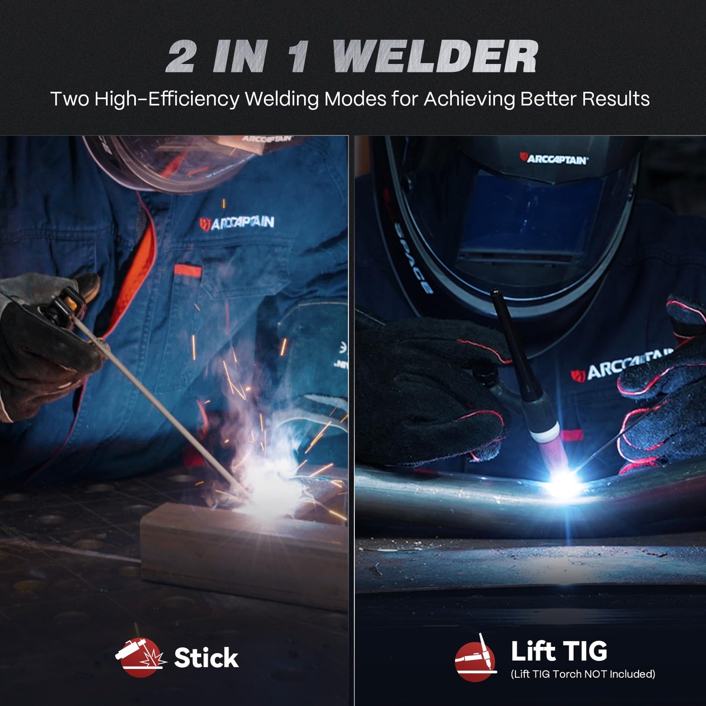ARCCAPTAIN 220Amp 10PCS Rods Stick Welder, [Large LED Display] ARC/Lift TIG Welding Machine with Synergic Control, IGBT Inverter 110V/220V MMA Welder Machine with Hot Start, Arc force, and Anti-Stick