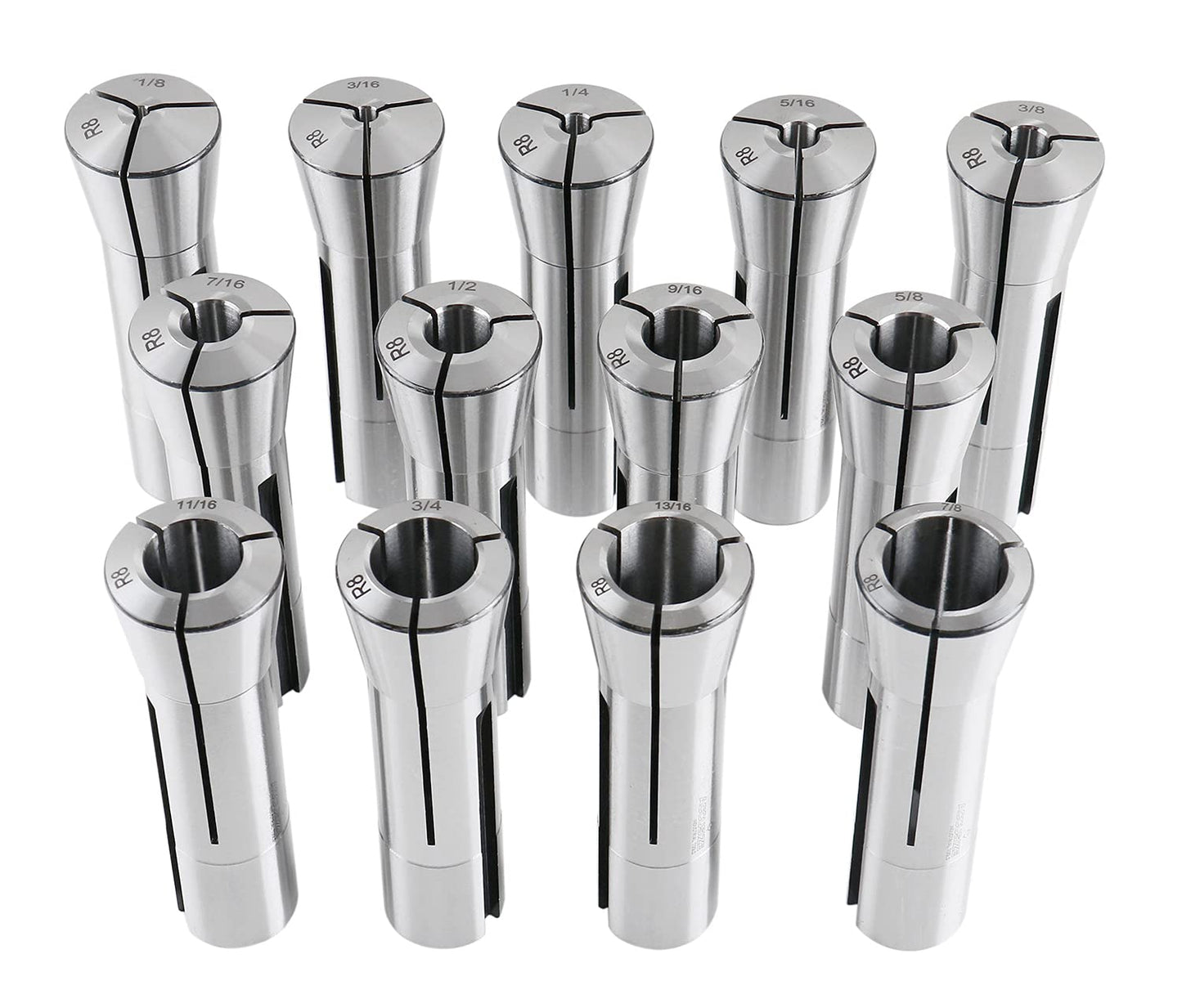 Accusize Industrial Tools 13 Pcs, 1/8-7/8'' by 16ths Precision Grade R8 Collets Hardened and Ground, 0200-0829