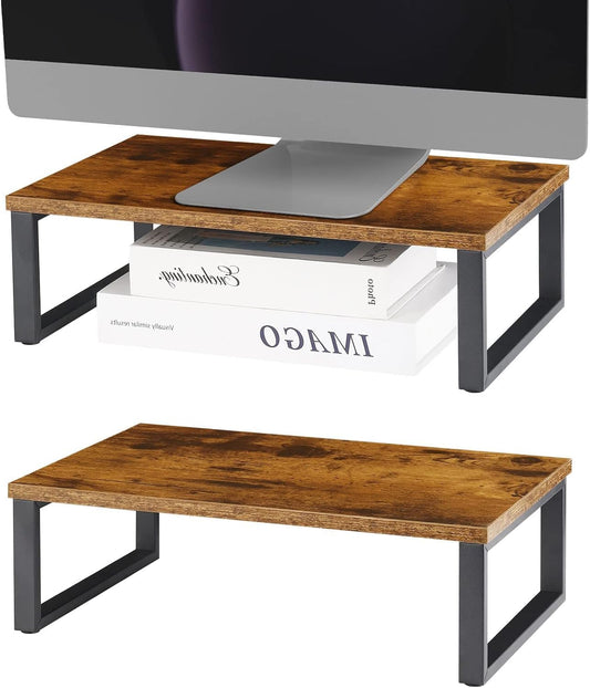 2 Pack Monitor Stand Riser Laptop Stand Riser Holder Wood Computer Stands Vintage Tabletop Storage Organizer Shelf