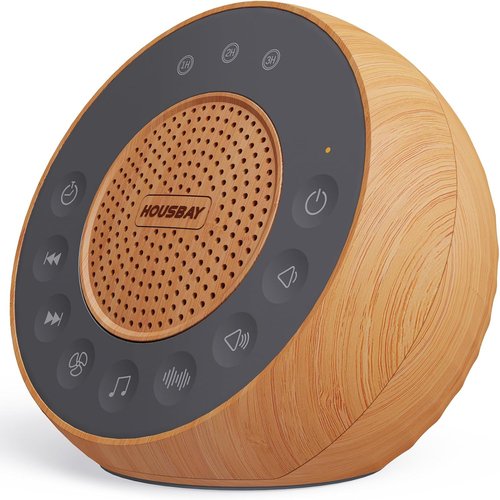 Housbay White Noise Machine - 31 Soothing Sounds, 5W Stereo Sound, Auto-Off Timer | Wood Grain Finish