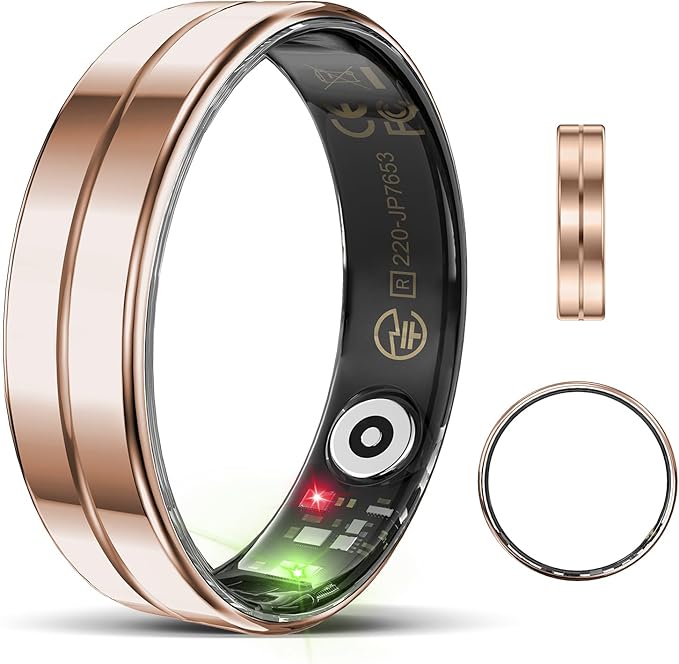 Ultra-Thin Smart Ring for Women Men,Sleep Tracker Ring with Heart Rate, Waterproof Fitness Ring for Activity Monitoring/Steps/Calories,No Subscription Fee,for iSO & Android (ROSEGlod,12#)