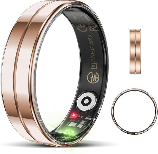 Ultra-Thin Smart Ring for Women Men,Sleep Tracker Ring with Heart Rate, Waterproof Fitness Ring for Activity Monitoring/Steps/Calories,No Subscription Fee,for iSO & Android (ROSEGlod,12#)