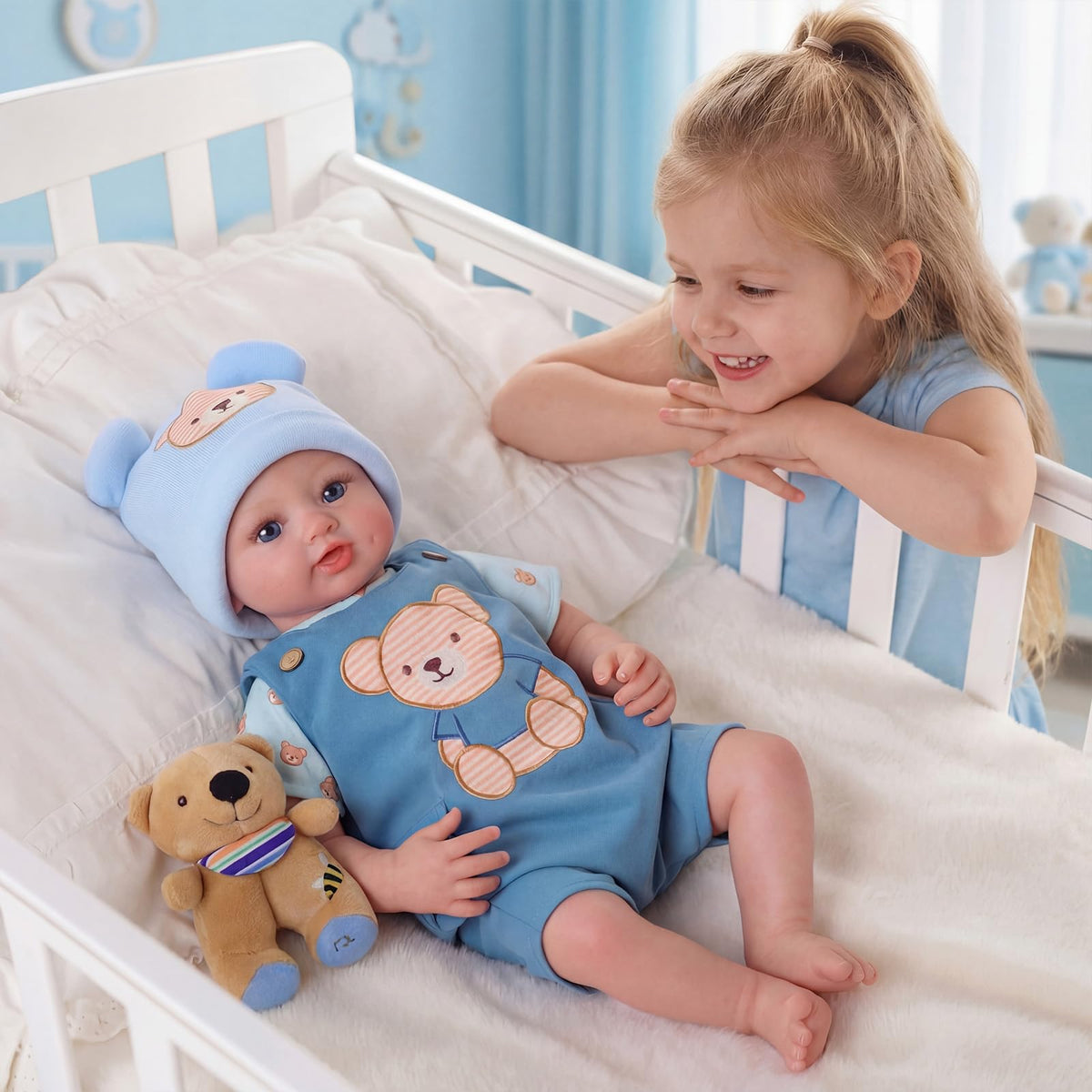 BABESIDE 17-Inch Reborn Baby Dolls, Realistic Lifelike Newborn Poseable Doll with Soft Vinyl Limbs, Cloth Body and Complete Accessories, Gift for Kids Girls Boys Age 3+