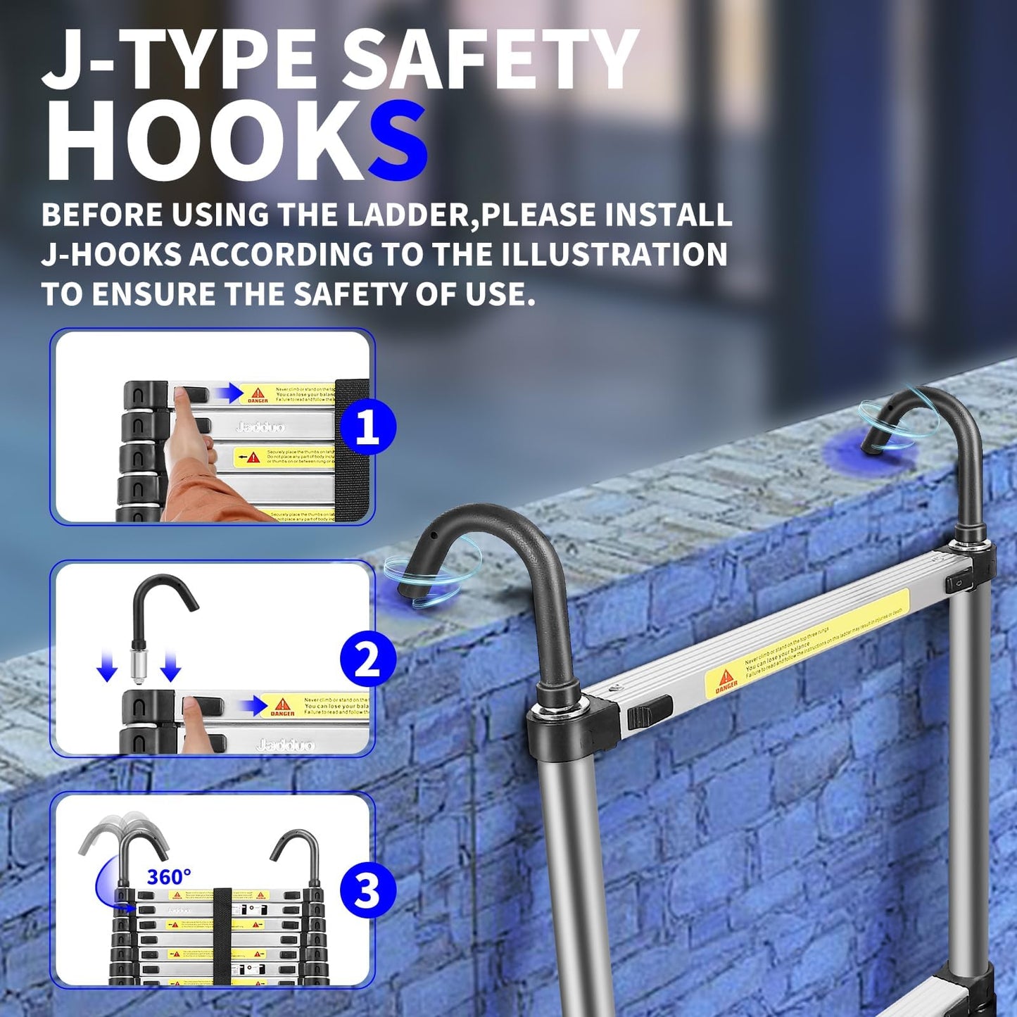 JADDUO Telescoping Ladder,26.2 FT Extension Ladder,Aluminum Lightweight Telescopic Ladder with 2 Triangle Stabilizers, Telescoping Attic Ladders RV Ladders for Travel
