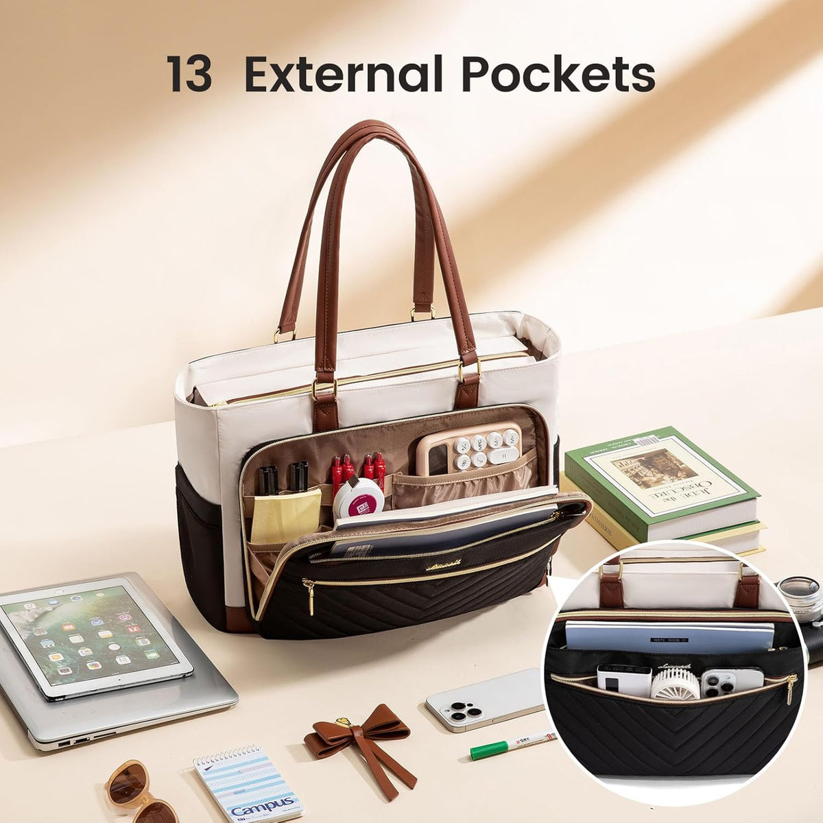 LOVEVOOK 15.6 Inch Laptop Tote Bag for Women, Work Bag for Nurse with Large Cup Holder, Nurse Diaper Bag for Travel